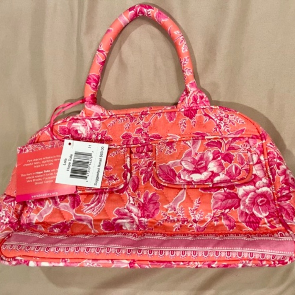 NWT Rare Retired Vera Bradley Lola Hope Toile Pink Overnight Bag